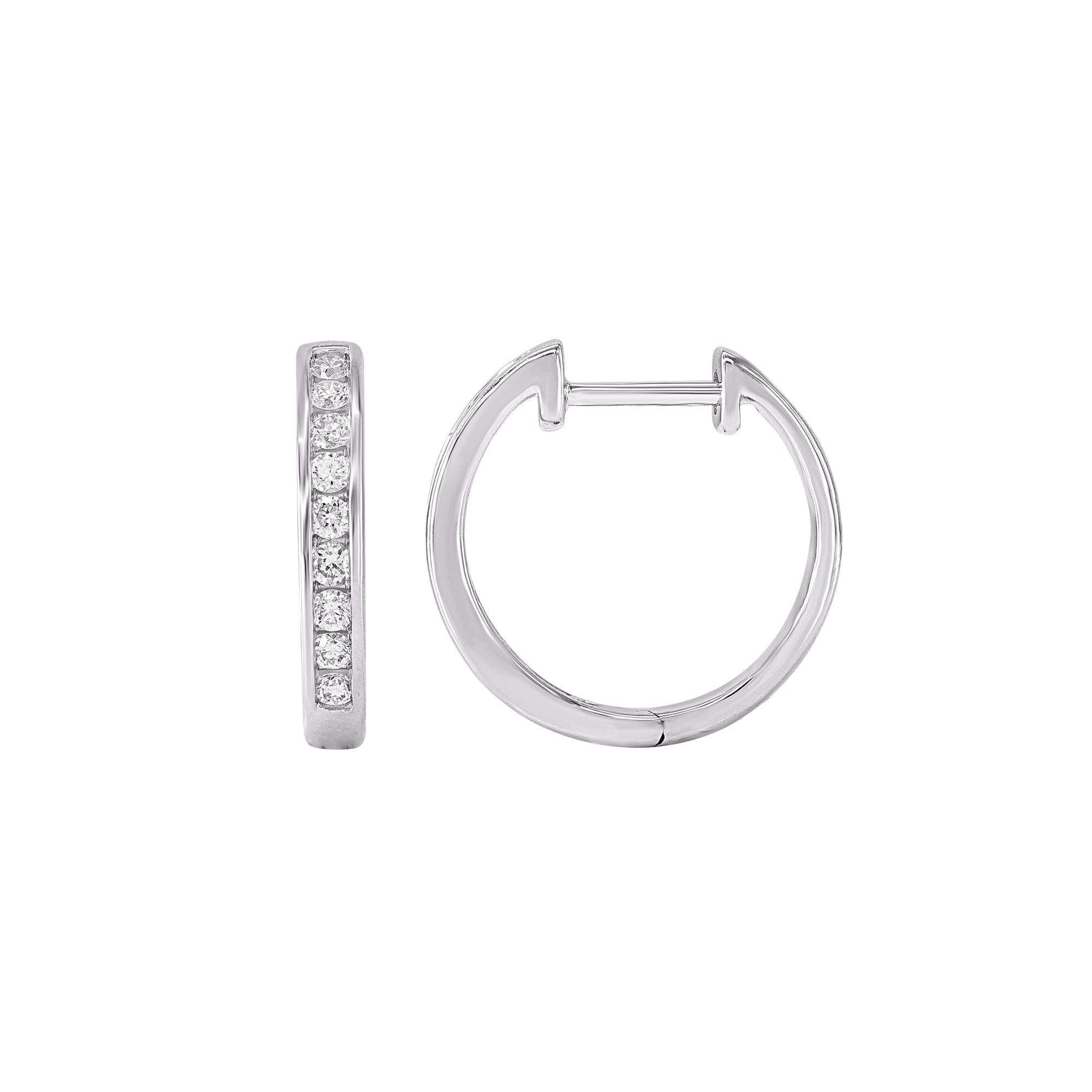 9ct White Gold Channel Set Round Huggie Earring .33ct TW