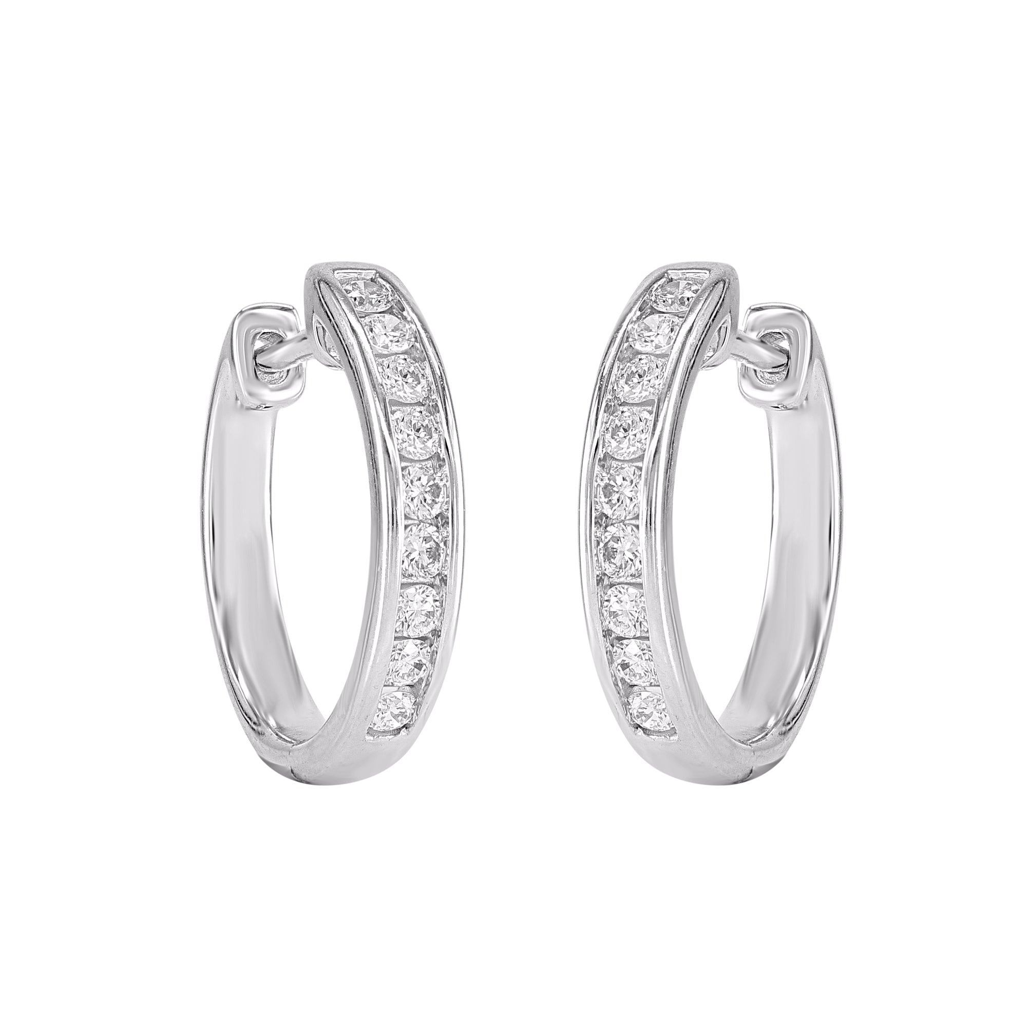 9ct White Gold Channel Set Round Huggie Earring .33ct TW