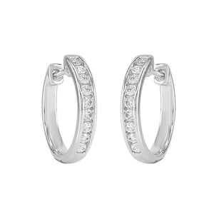 9ct White Gold Channel Set Round Huggie Earring .33ct TW