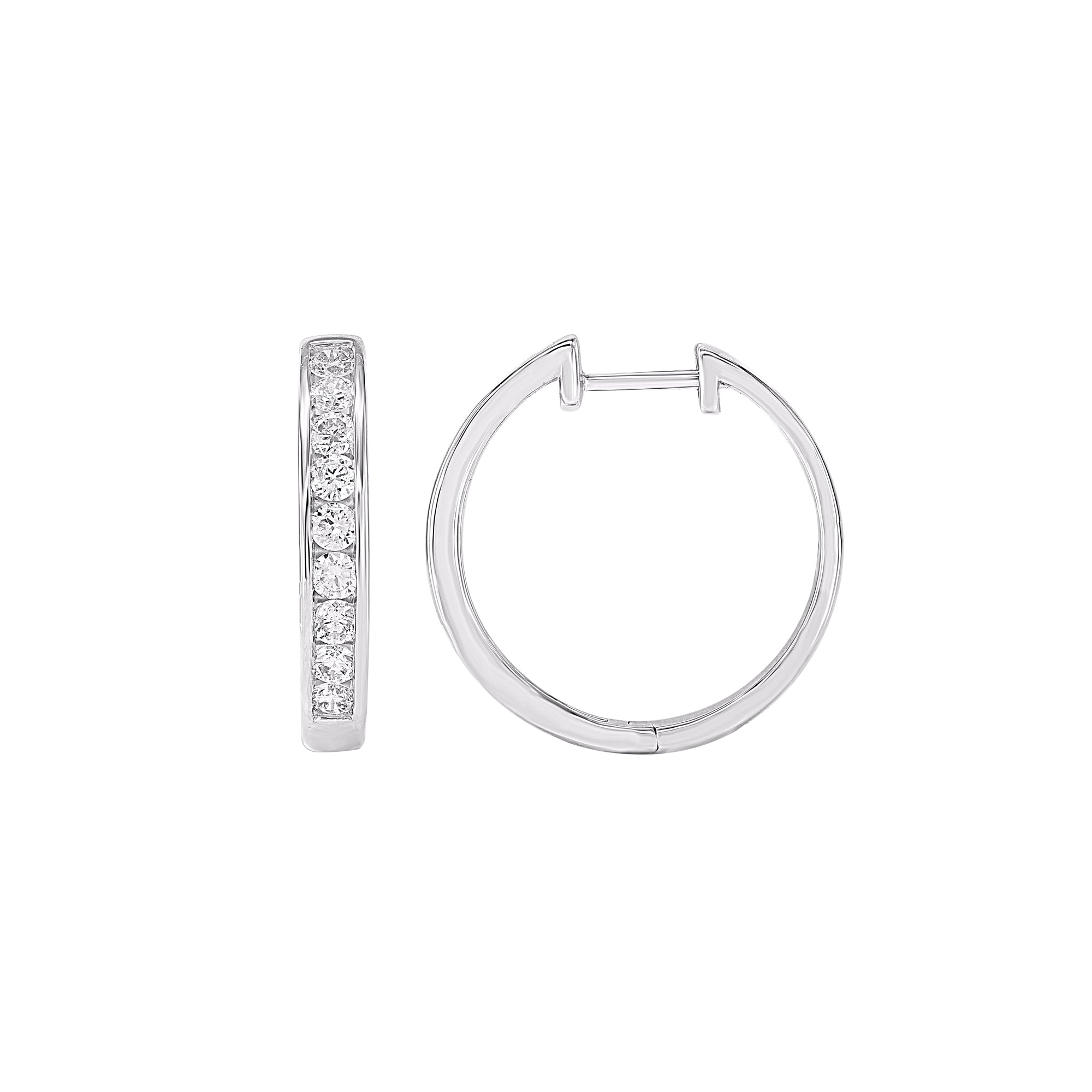 9ct White Gold Channel Set Round Huggie Earrings .75ct TW