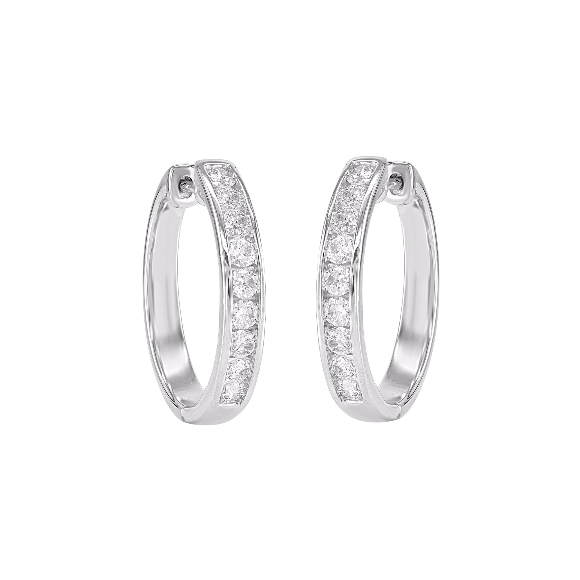 9ct White Gold Channel Set Round Huggie Earrings .75ct TW