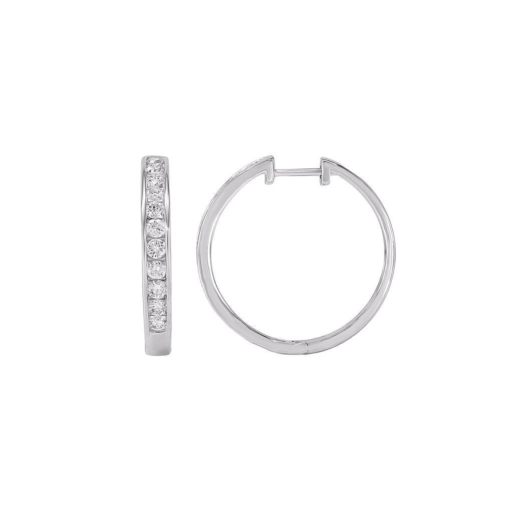 9ct White Gold Channel Set Round Huggie Earring 1.00.ct TW