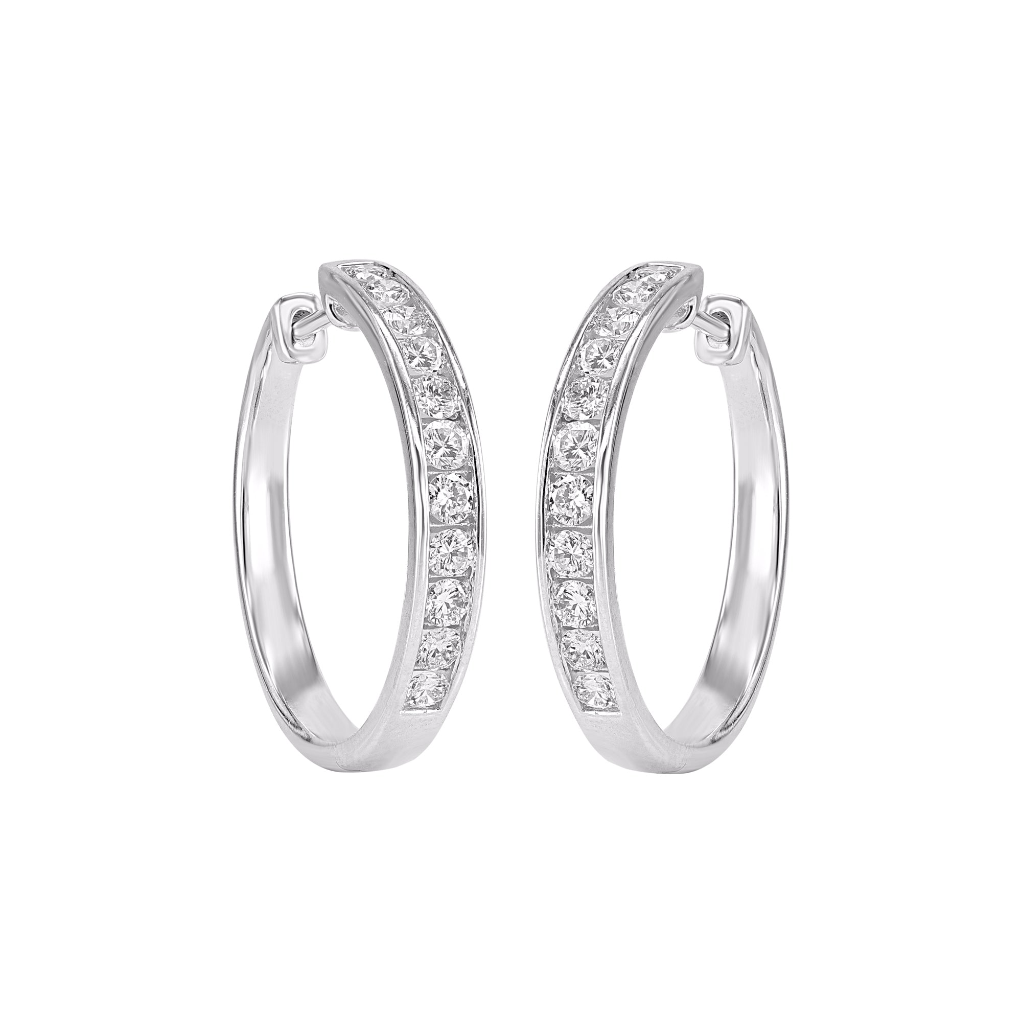 9ct White Gold Channel Set Round Huggie Earring 1.00.ct TW