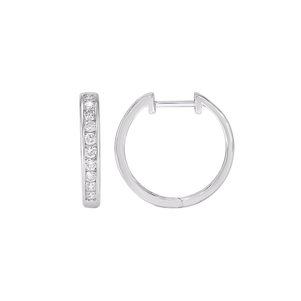 9ct White Gold Channel Set Round Huggie Earring .50ct TW