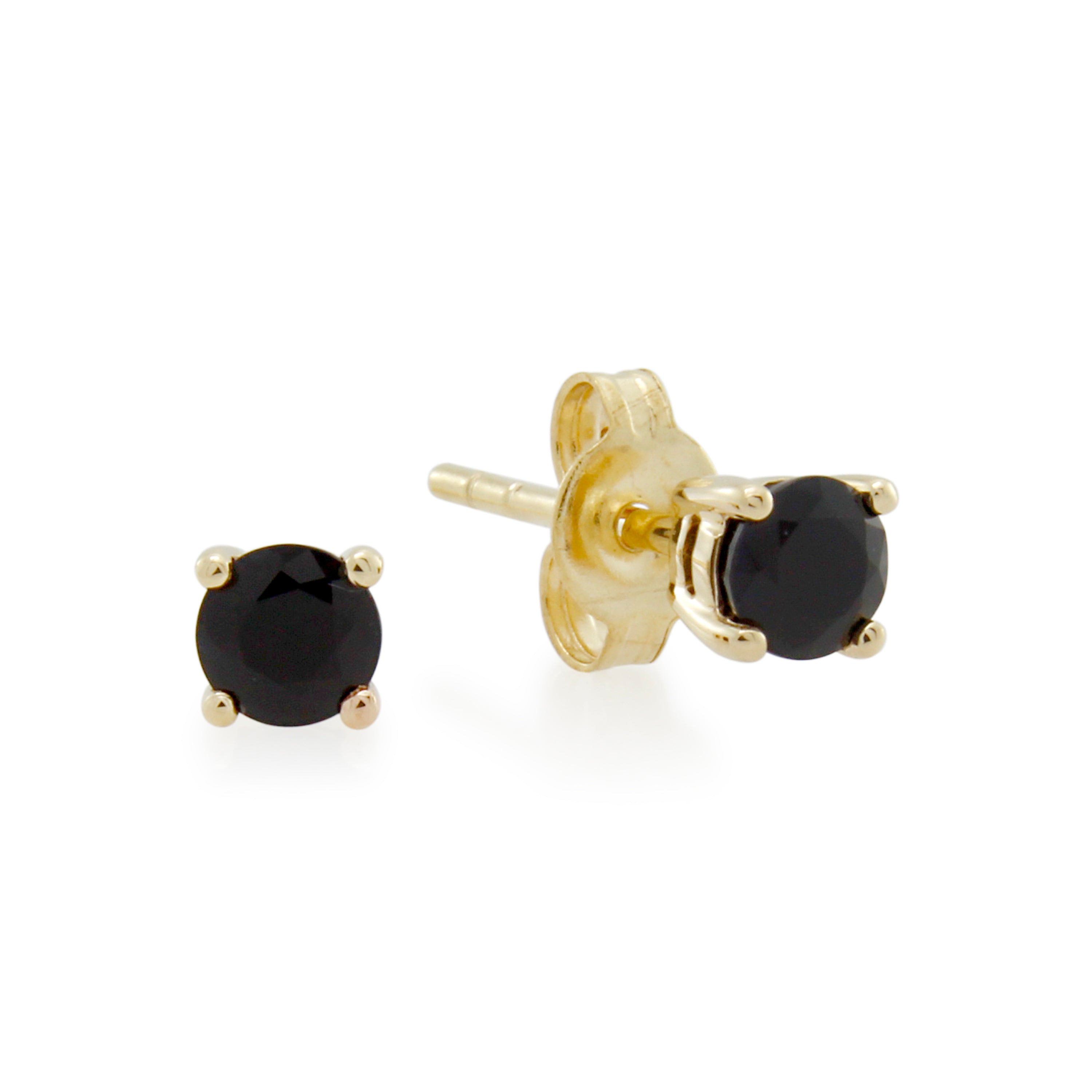 9ct Gold Natural Black Sapphire Birthstone Stud Earrings - September