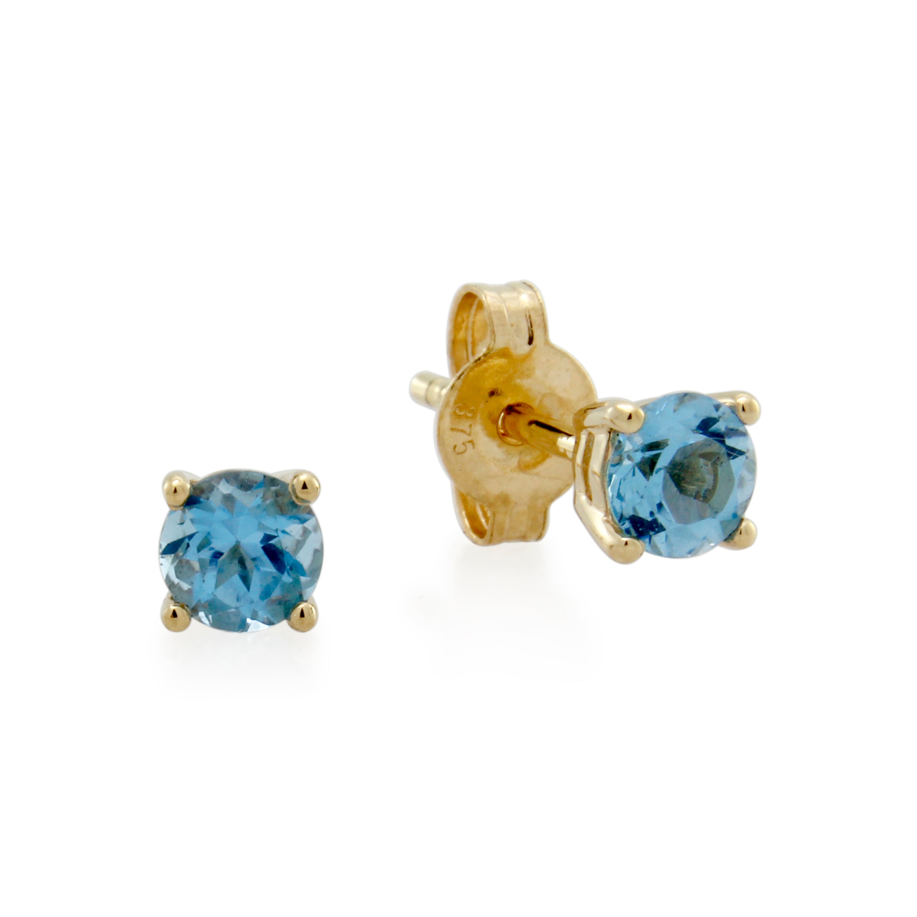 9ct Gold Swiss Blue Topaz Birthstone Stud Earrings - December