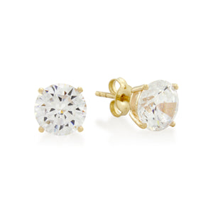 9ct Gold Round Brillinat CZ Stud Earrings 8mm