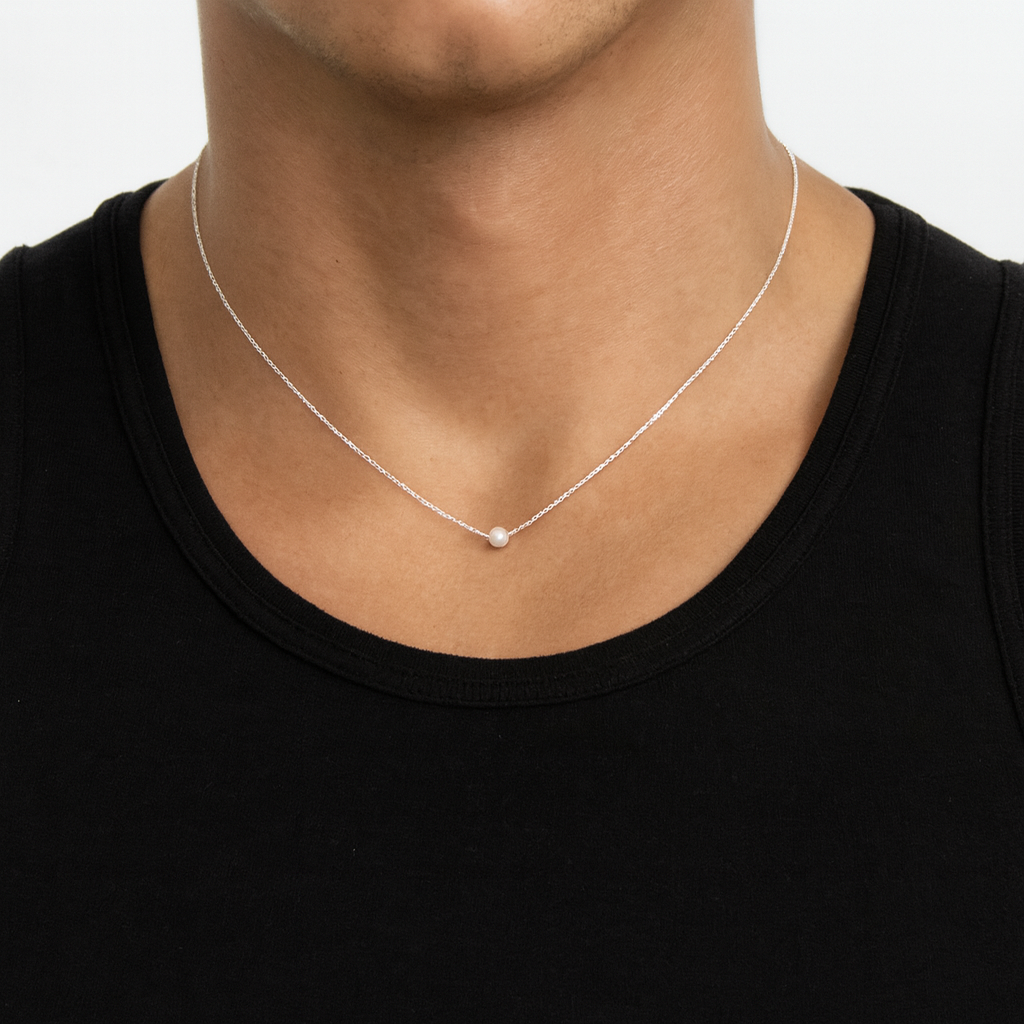 Sterling Silver Faux Pearl Slider Necklace 42+5cm