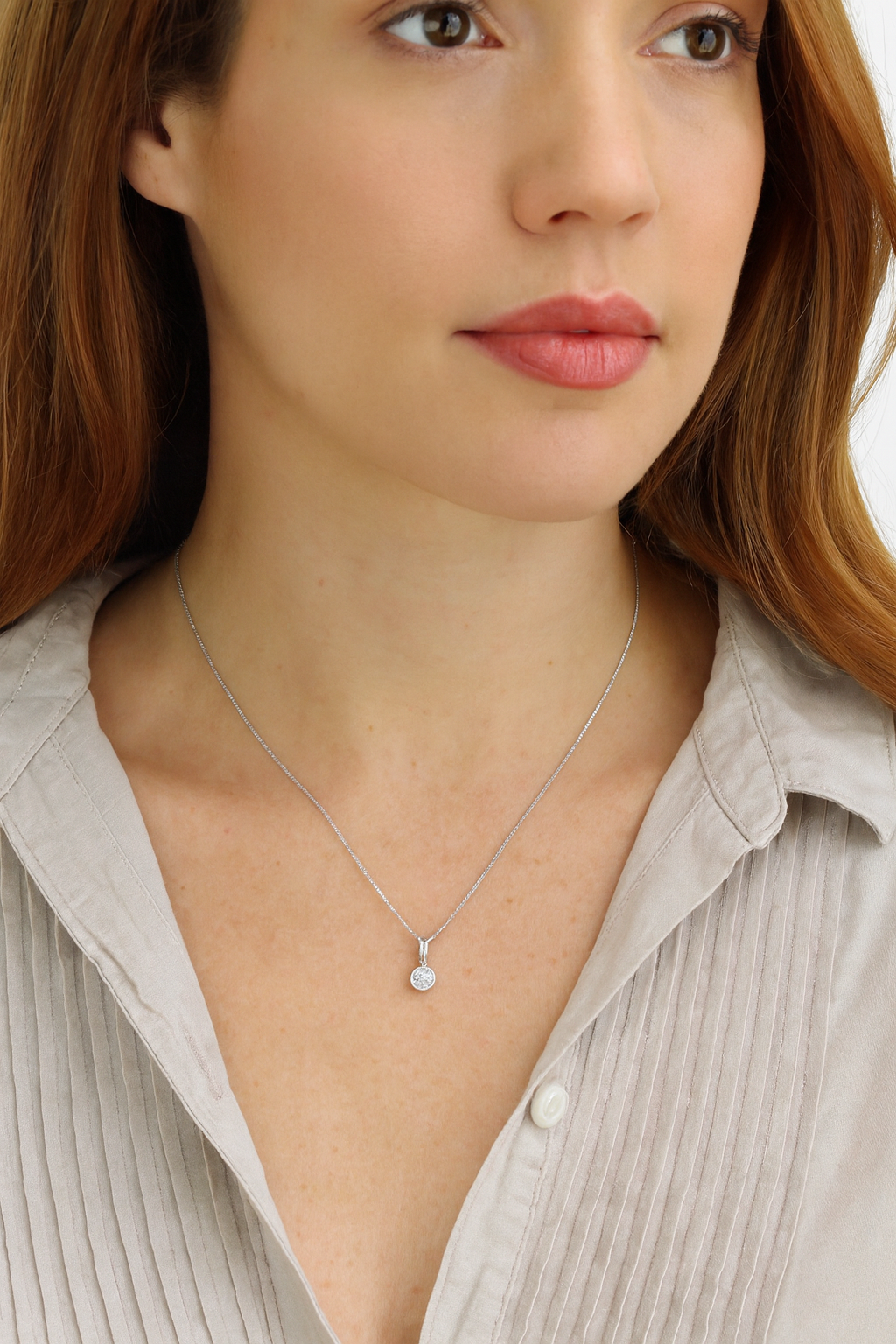 Rhodium Plated Bronze Cubic Zirconia Solitaire Pendant