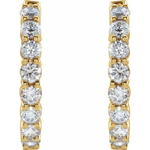 14ct Yellow Gold Lab Grown Diamond Inside Out 20mm Hoop Earrings 2ct TW