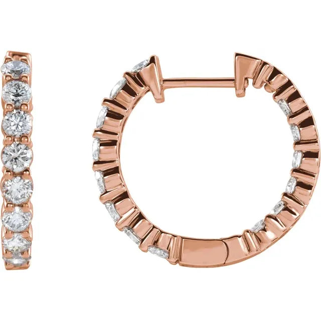 14ct Rose Gold Lab Grown Diamond Inside Out 20mm Hoop Earrings 2ct TW