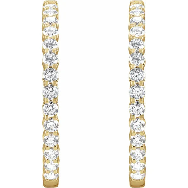 14ct Yellow Gold Lab Grown Diamond Inside Out 36mm Hoop Earrings 4ct TW