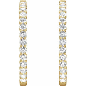 14ct Yellow Gold Lab Grown Diamond Inside Out 36mm Hoop Earrings 4ct TW