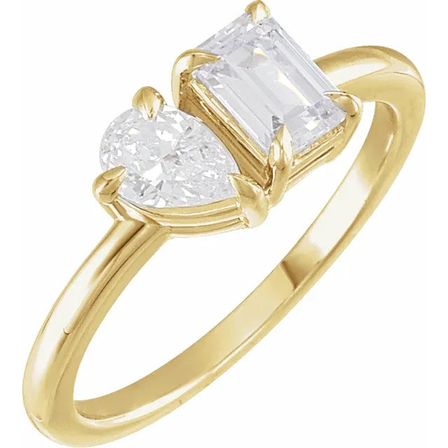 14ct Yellow Gold 1ct TW Lab-Grown Diamond Two Stone Ring