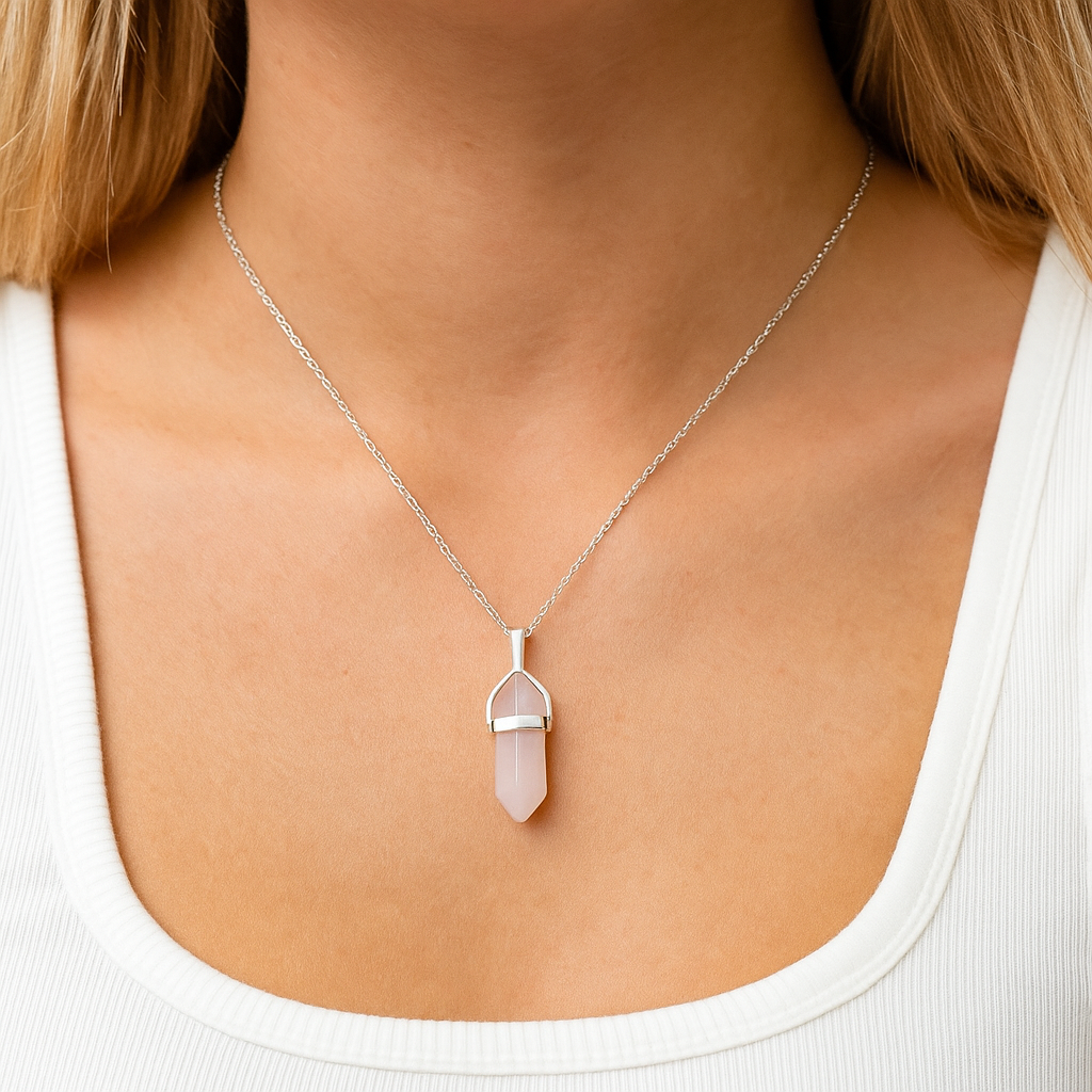 Sterling Silver Rose Quartz Pendant & Chain – For Love, Strength & Peace