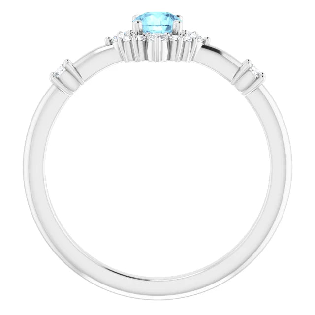 14ct White Gold Aquamarine & Diamond Halo Ring