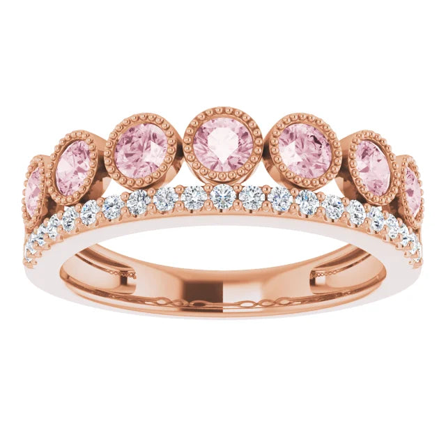 14ct Rose Gold Natural Pink Morganite & Diamond Ring