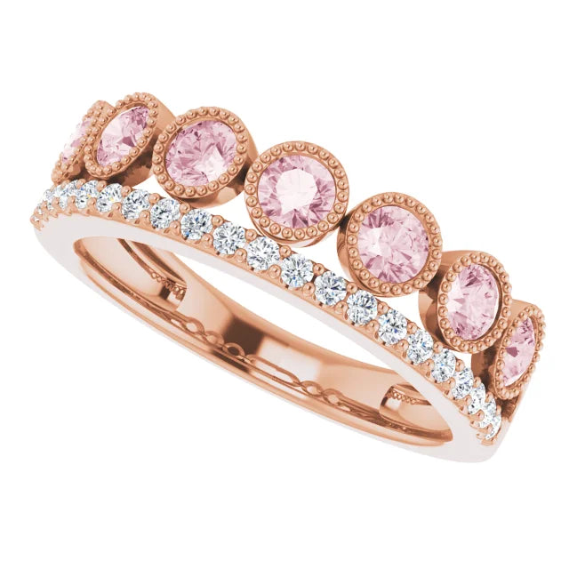 14ct Rose Gold Natural Pink Morganite & Diamond Ring