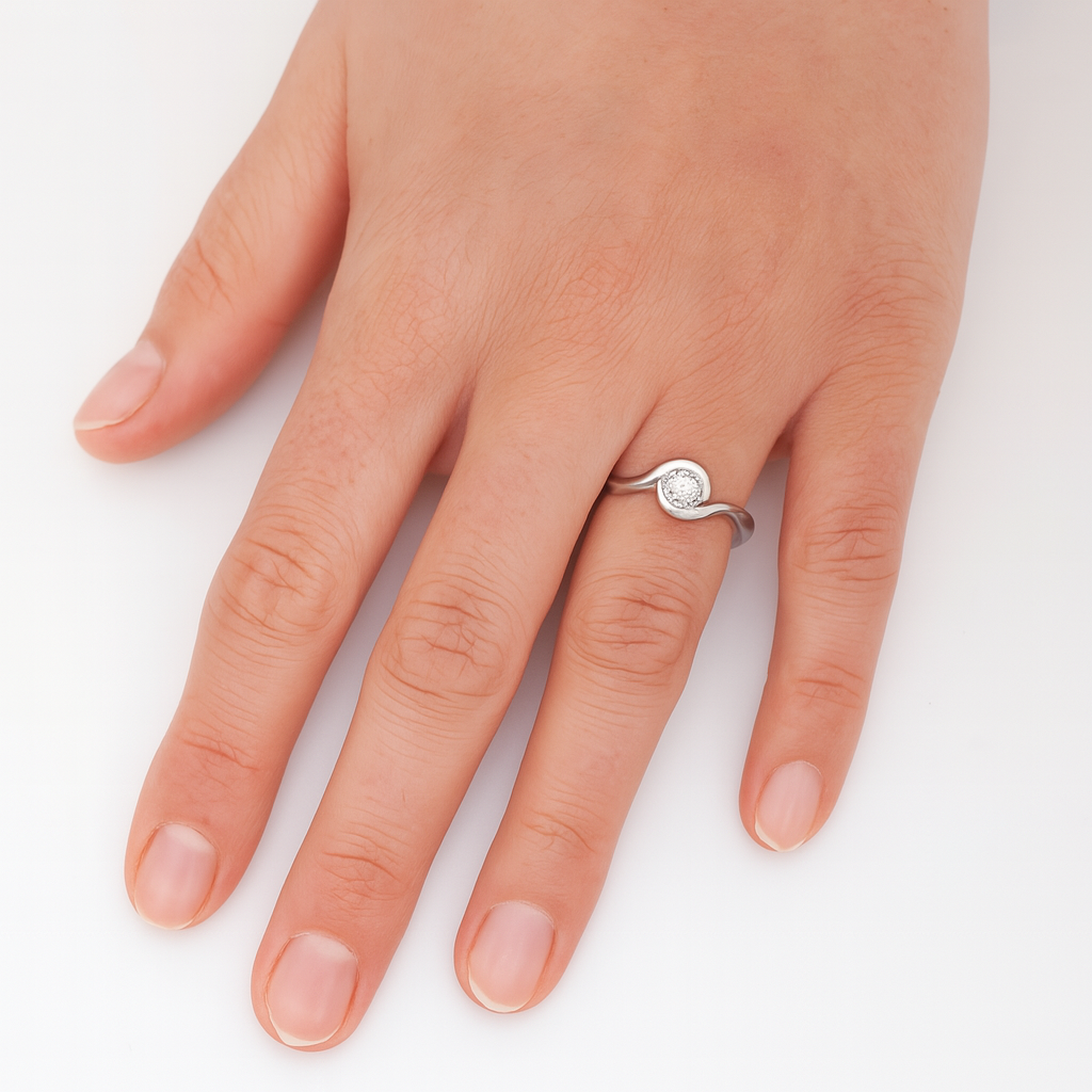 Petite Swirl Solitaire Diamond Ring – 18ct Gold