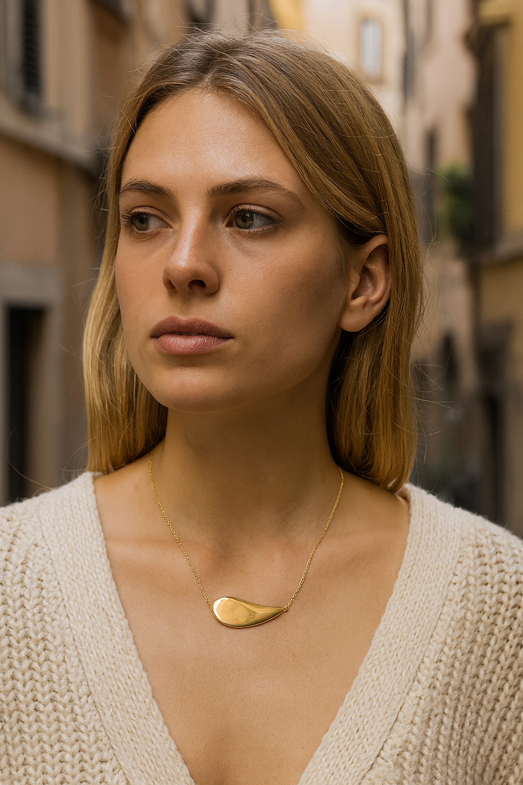 Davvero Sterling Silver Gold Tear Drop Necklace 45+3cm