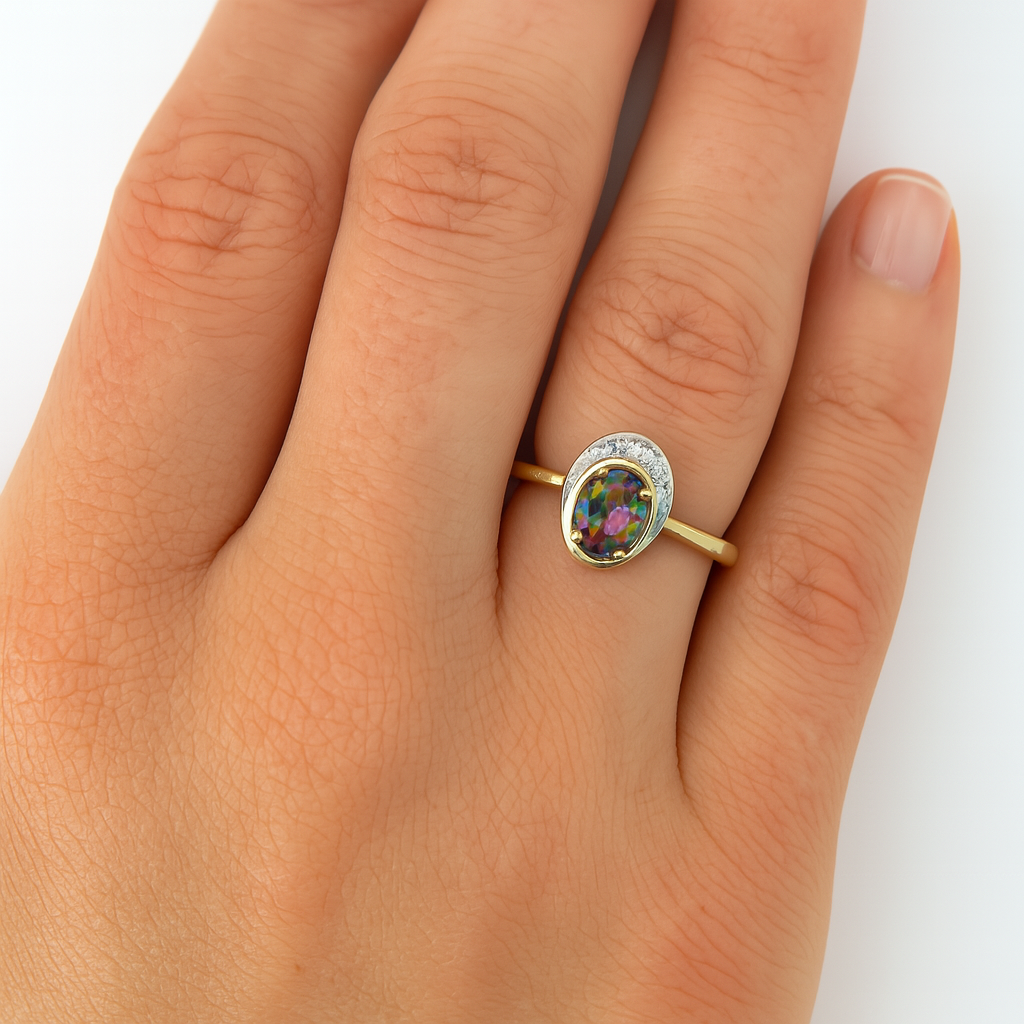 9ct Gold Mystic Topaz & CZ Ring – Enchanting Elegance