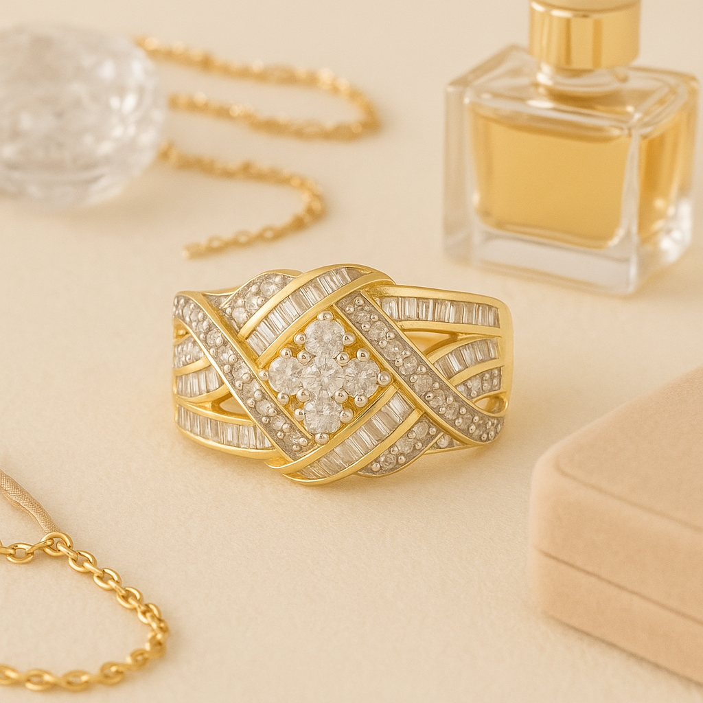 Statement Diamond Crossover Ring – 9ct Yellow Gold