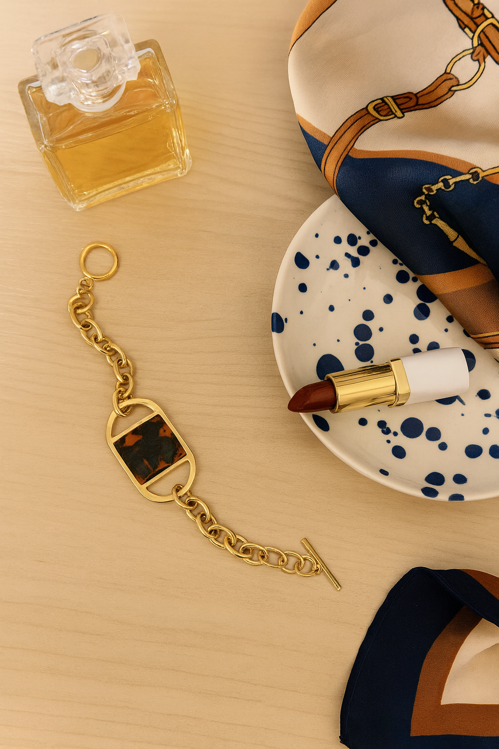 Gold Toned Stainless Steel Tiger Enamel Bracelet