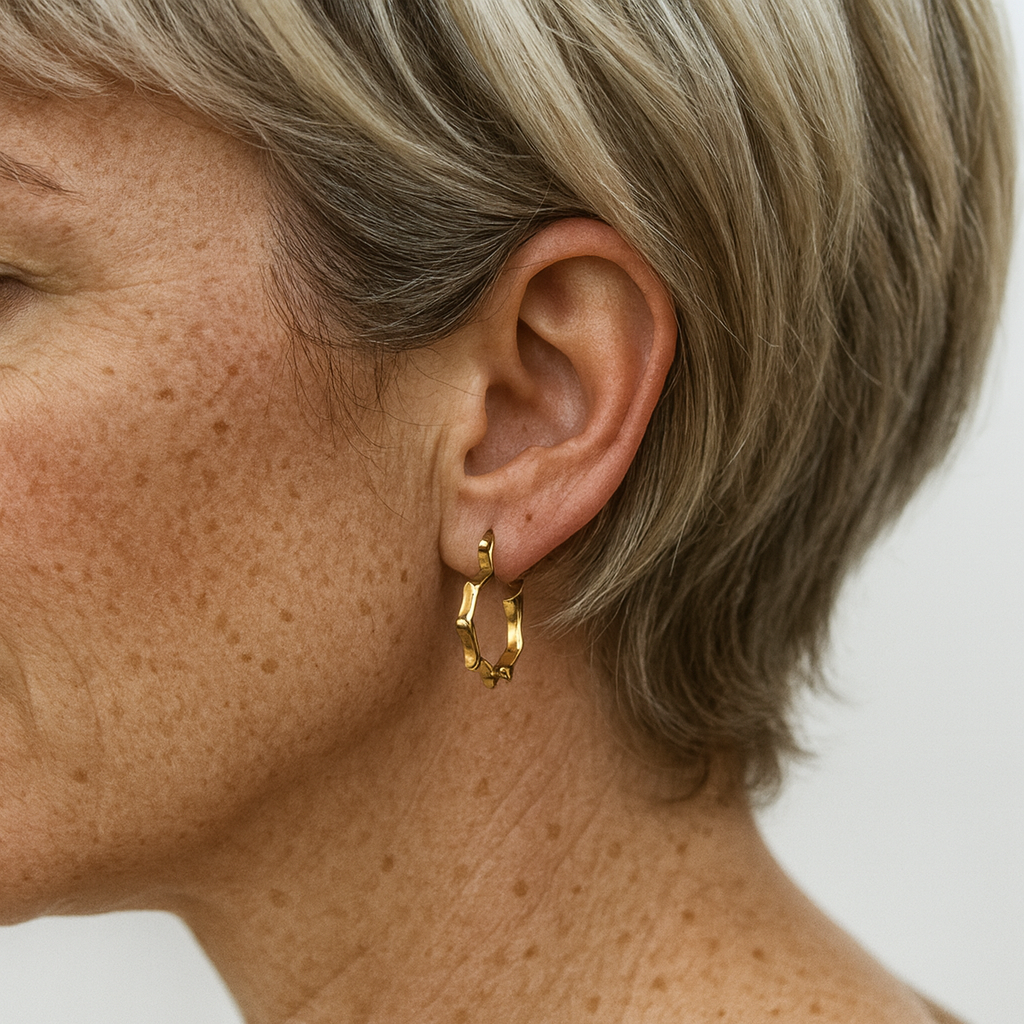 Geometric Spiked Bamboo Gold Earrings
