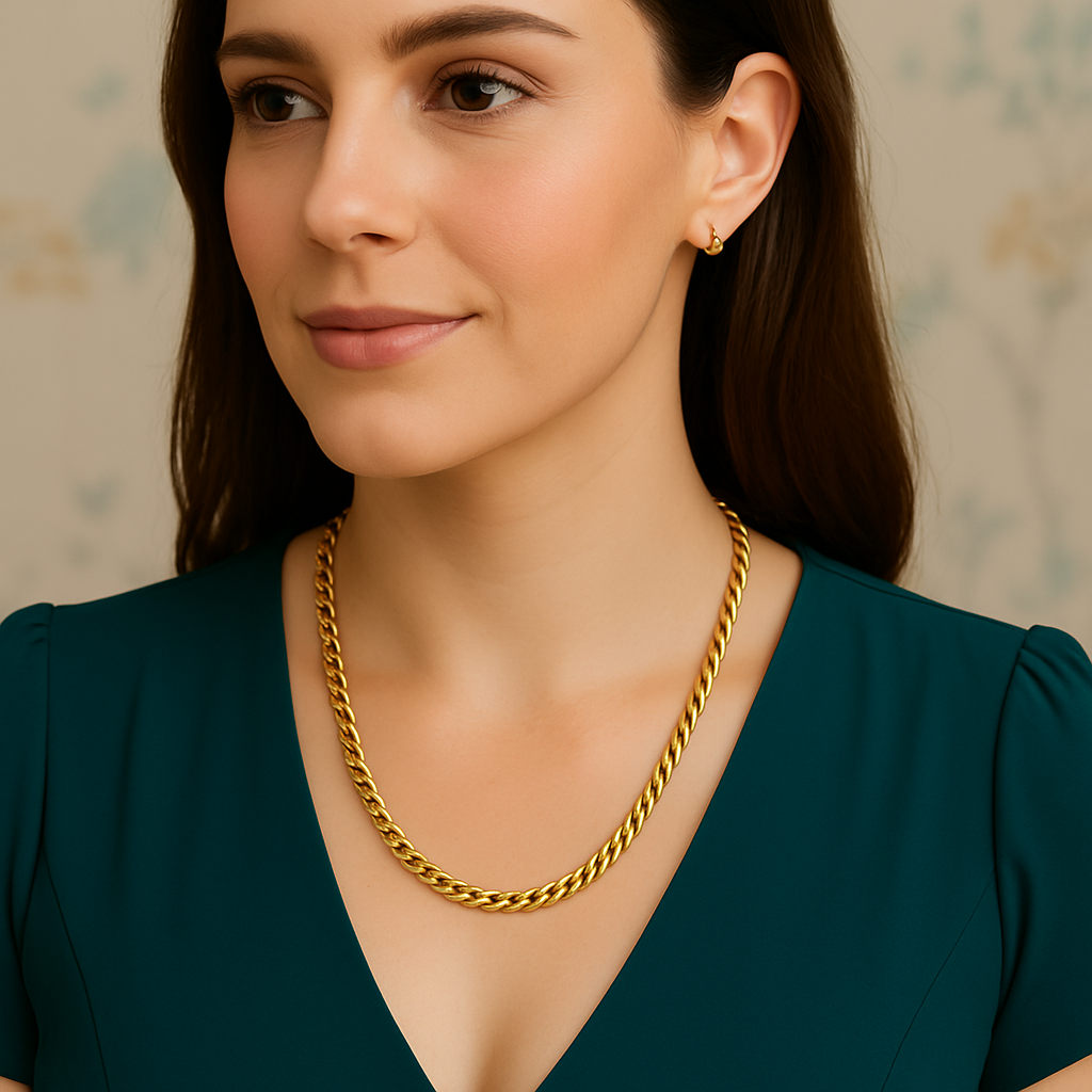 Stainless Steel Gold Plated Curb Chain Necklace 50cm