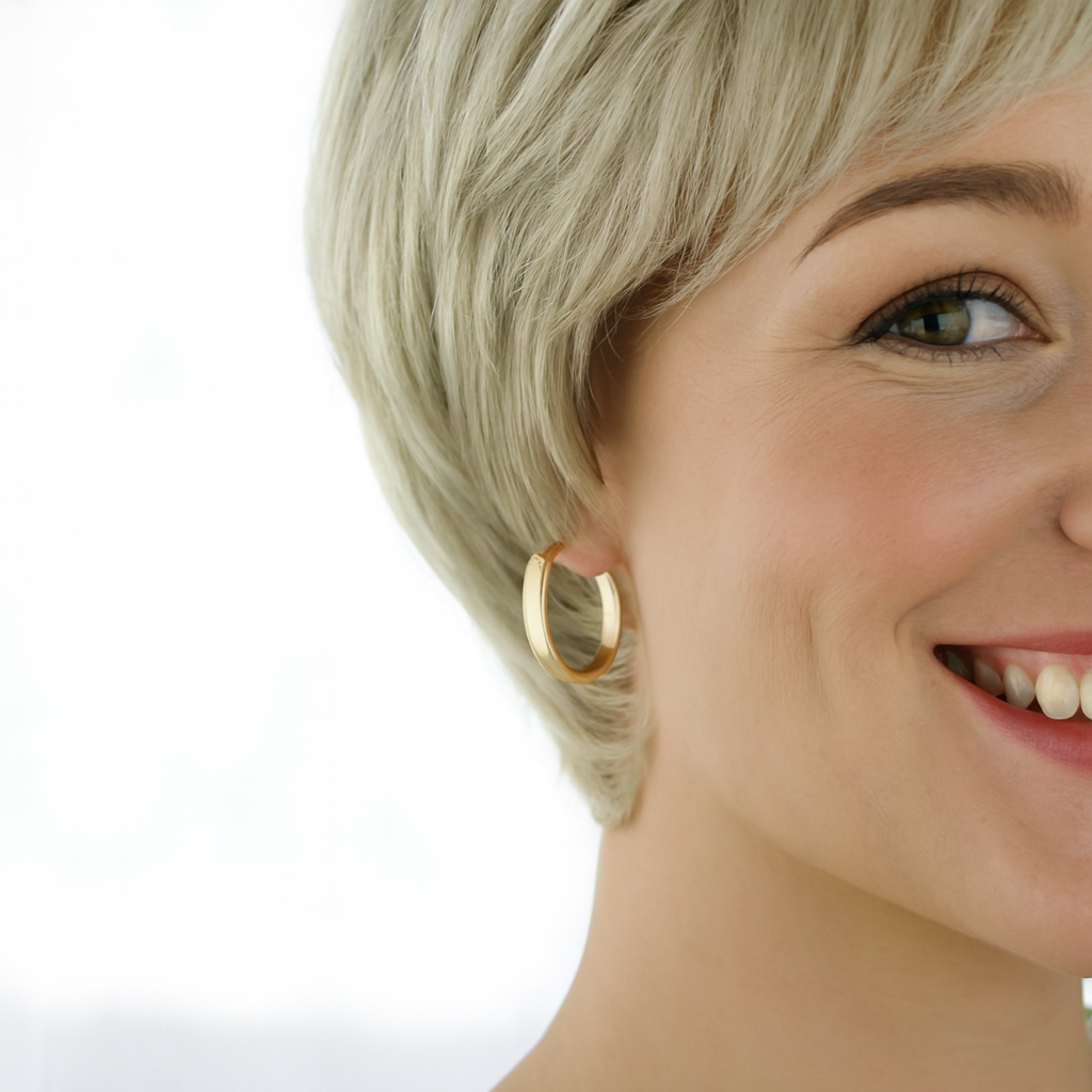 9ct Yellow Gold Sterling Silver Oval Shaped Hoop Earrings