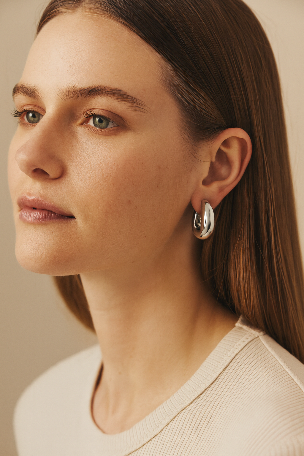 Davvero Sterling Silver Drop Wide Hoop Earring