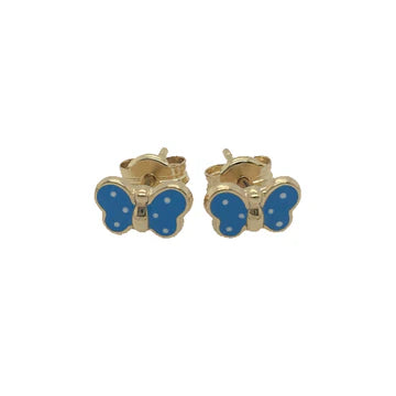 9ct Gold Peite Blue Enamel Butterfly Earrings