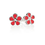 Sterling Silver Pink Enamel CZ Flower Studs