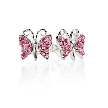 Sterling Silver Pink CZ Butterfly Stud Earrings