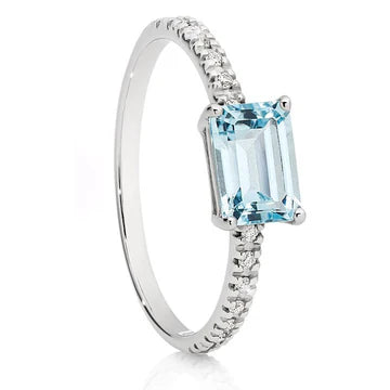 9ct White Gold Blue Topaz and Diamond Ring