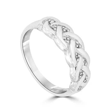 Sterling Silver Diamond Pave Plait Ring