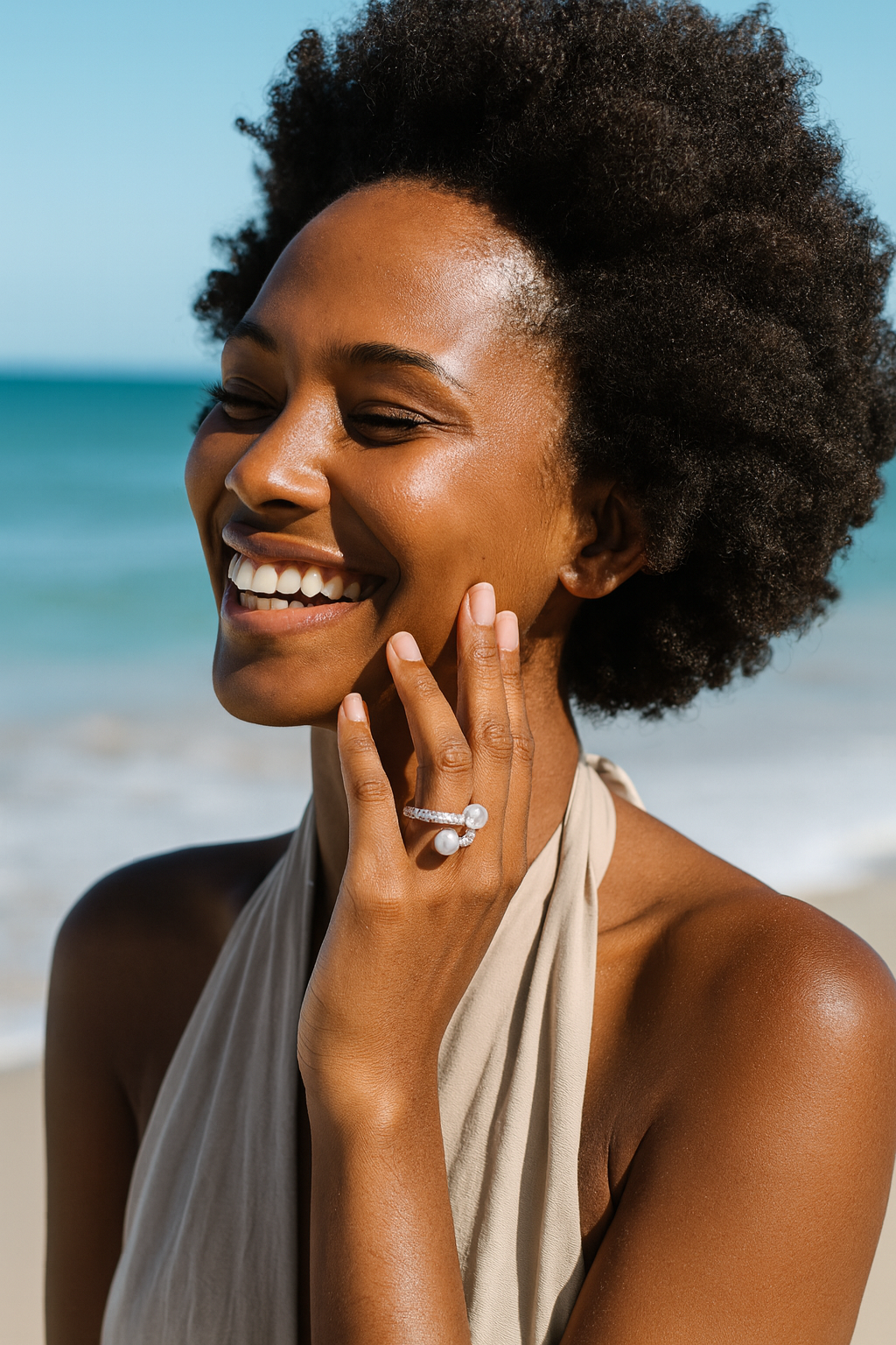 Sterling Silver Pearl & Crystal Crossover Ring