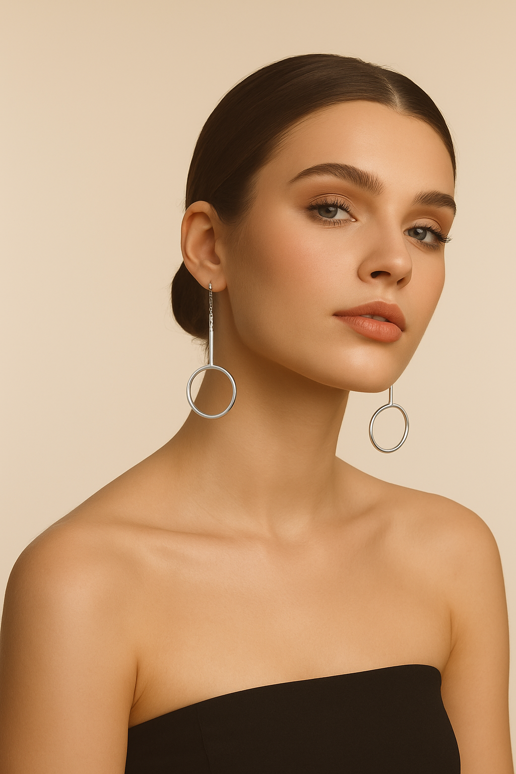 Stainless Steel Silver Toned Circle Chain Thread Earrings