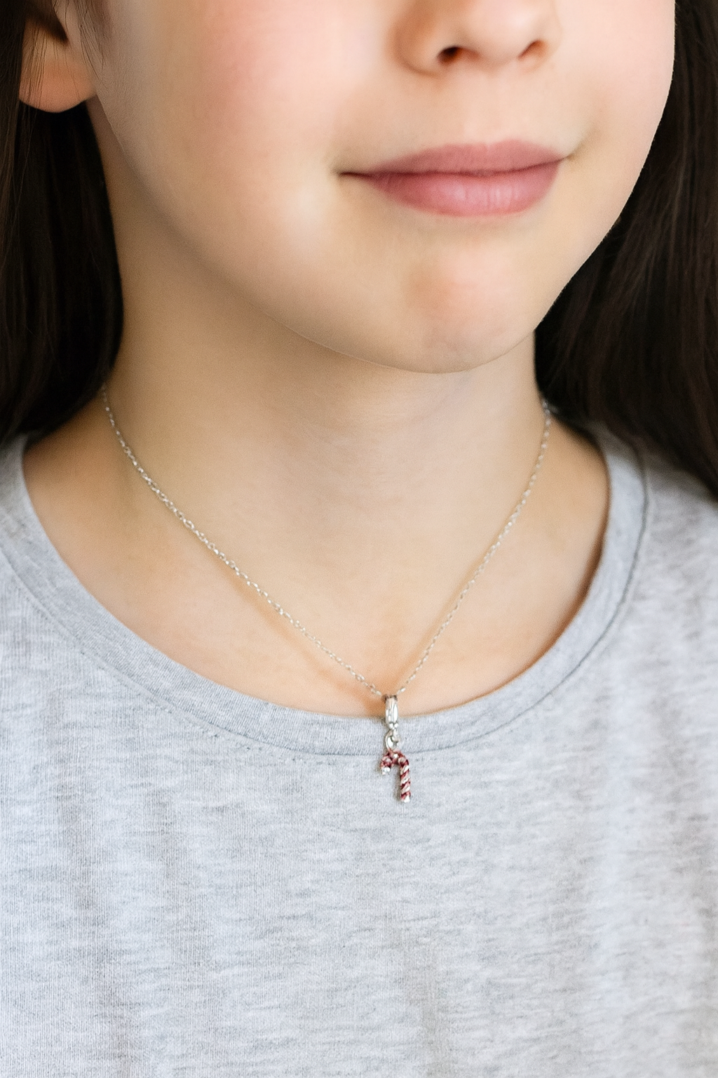 Sterling Silver Candy Cane Charm Necklace
