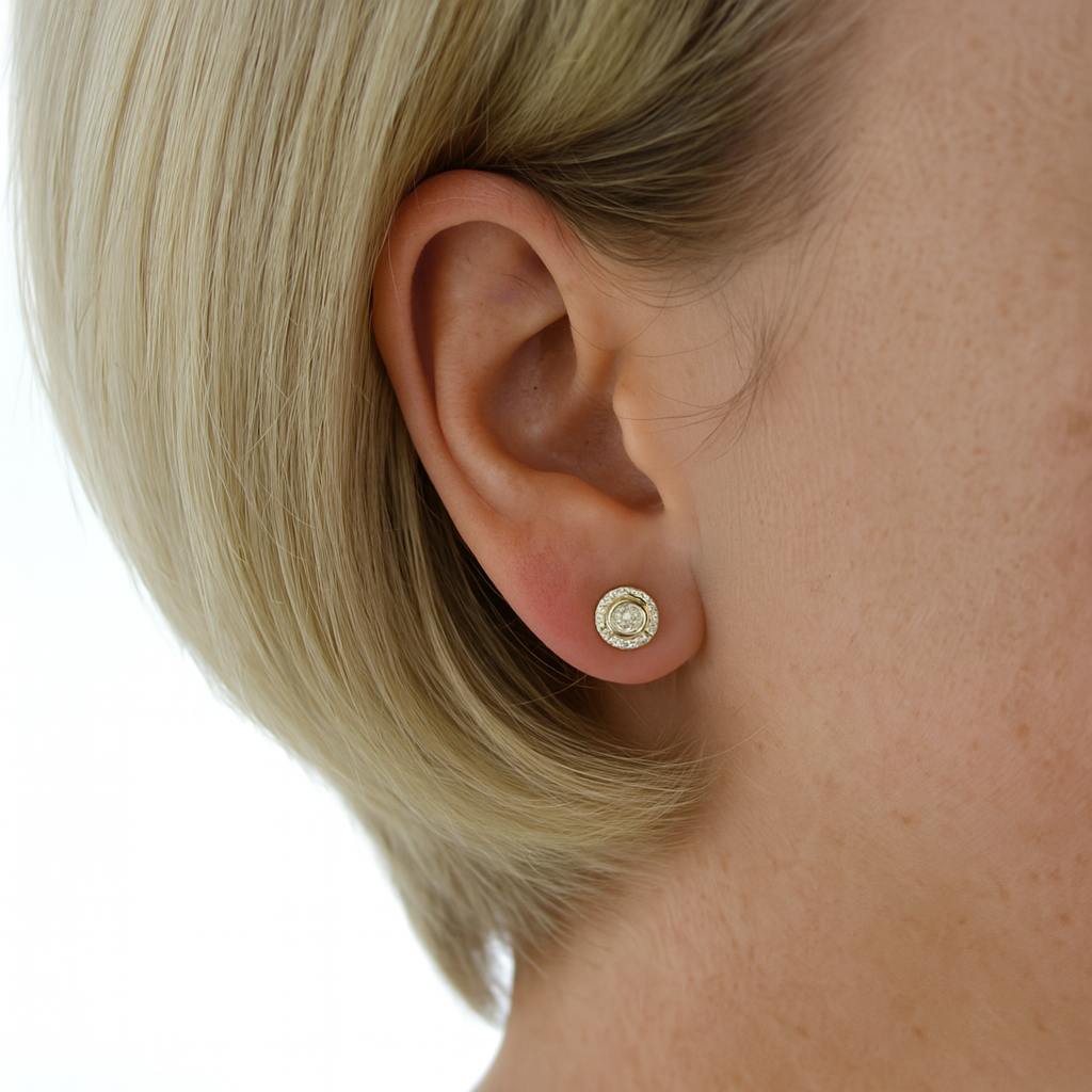 14ct Gold Diamond Halo Stud Earrings .10ct TW