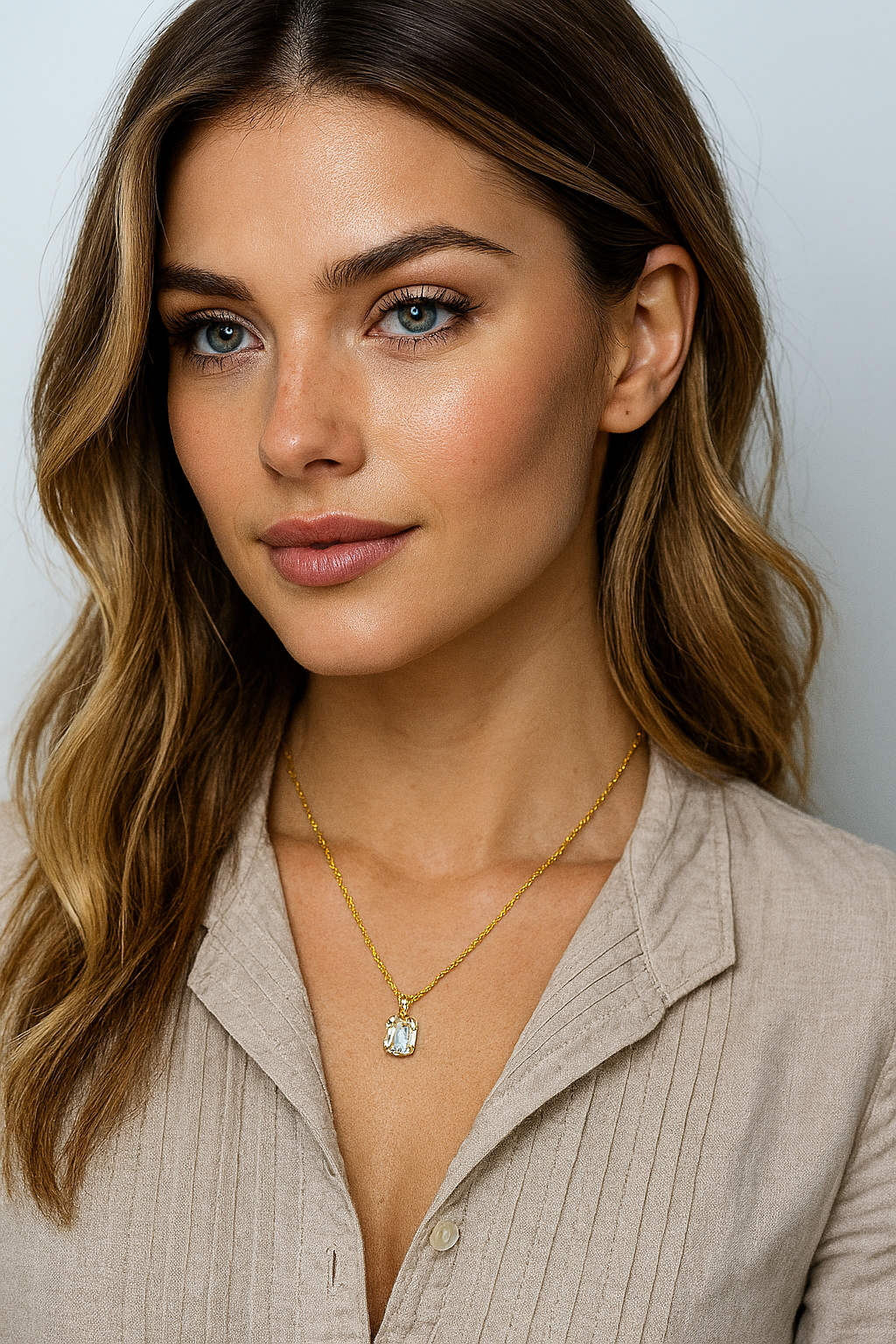 9ct Gold Diamond & Sky Blue Topaz Pendant