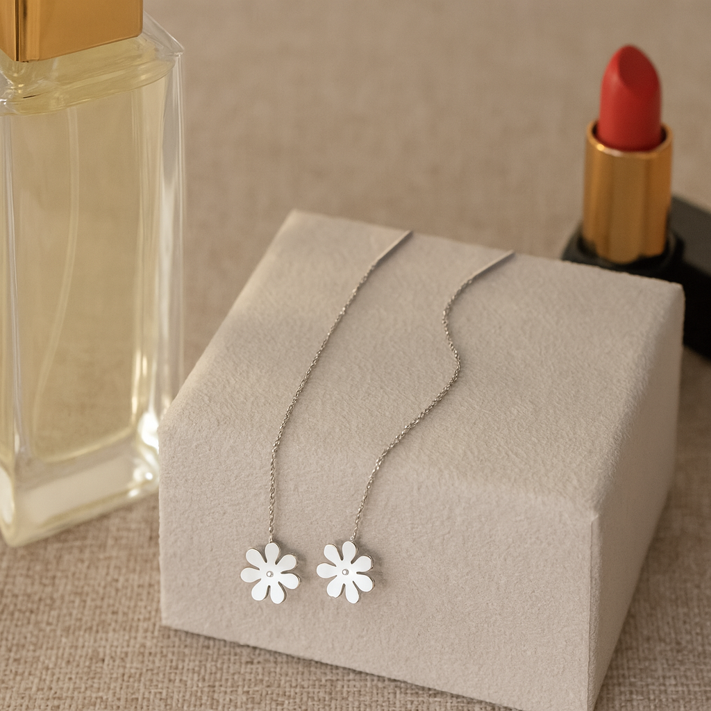 Stainless Steel Daisy Thread Earrings