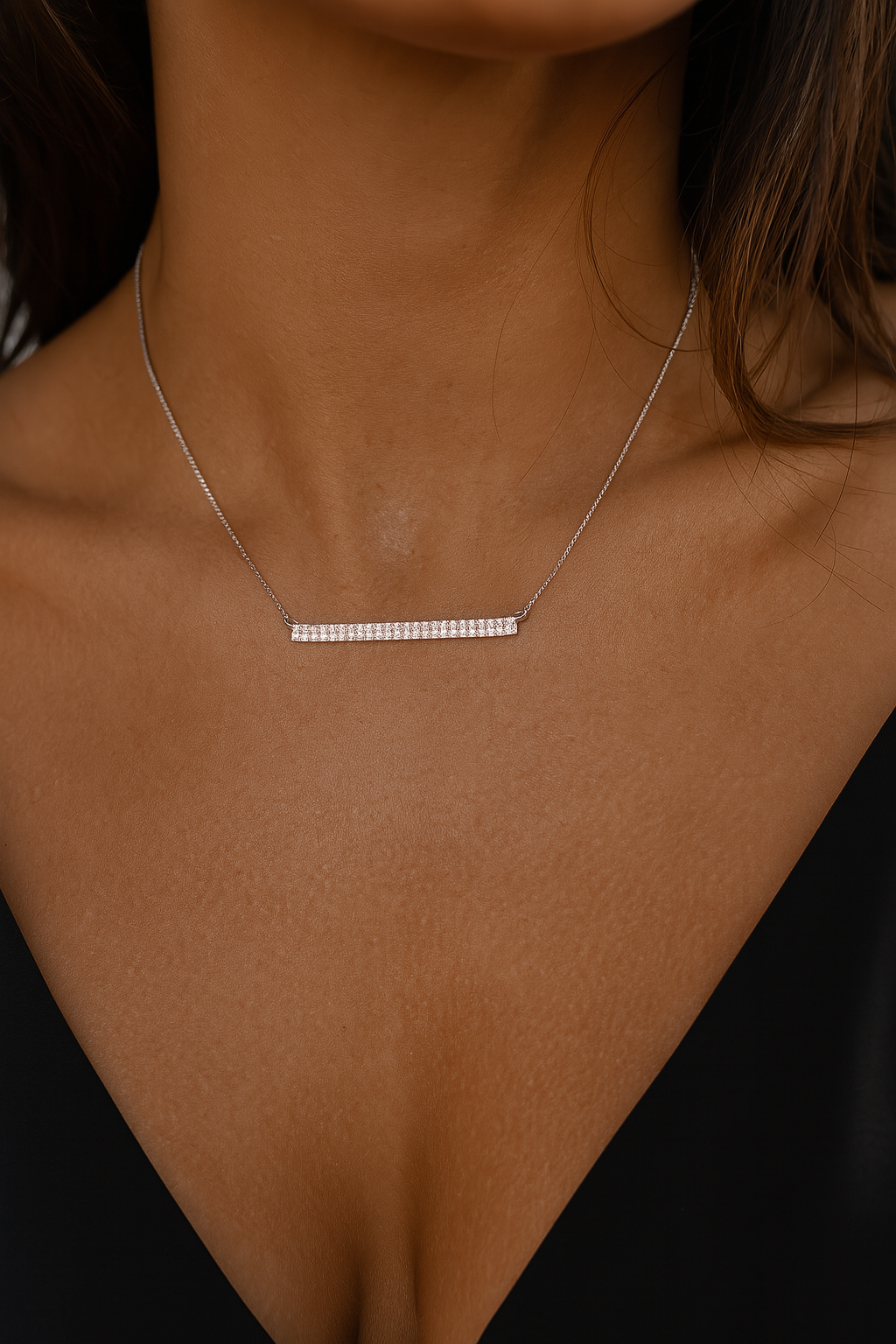 9ct White Gold Double Row  Diamond Bar Necklace 42cm