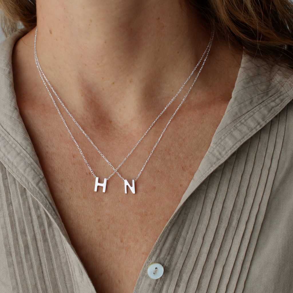 Petite Sterling Silver Initial Slider Necklace Unisex