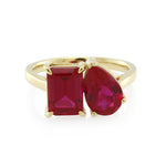 18ct Yellow Gold Created Ruby Two Stone Ring
