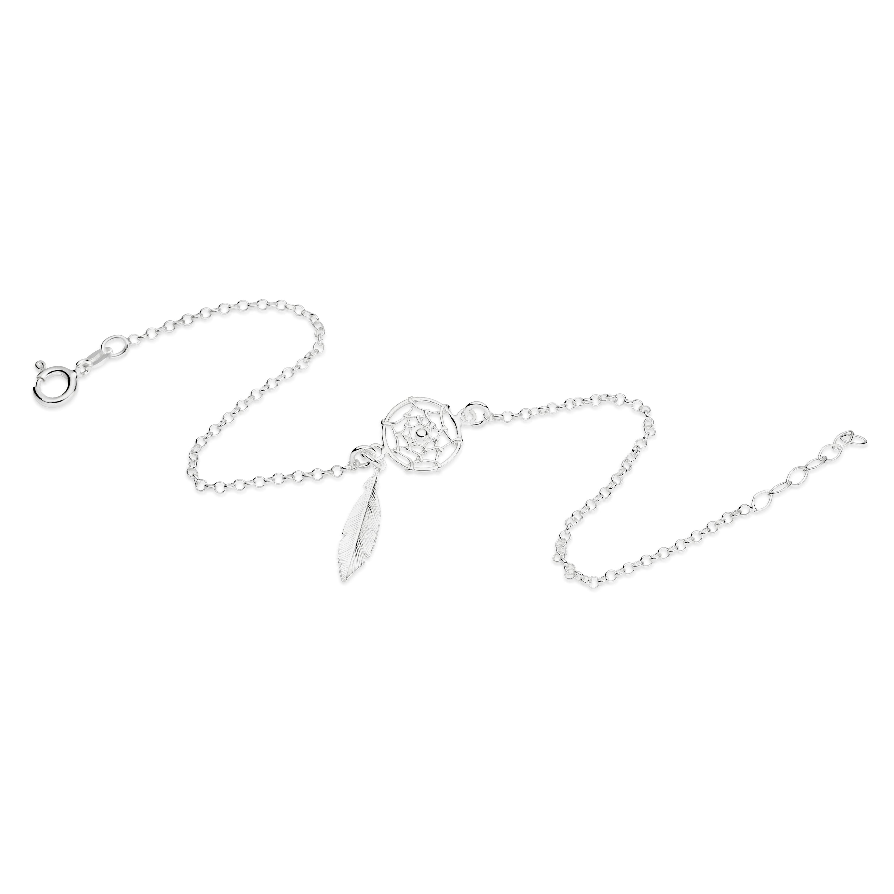 Sterling Silver Dream Catcher & Feather Anklet