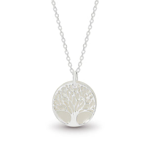 Sterling Silver Tree of Life & Mother of Pearl Disc Necklace