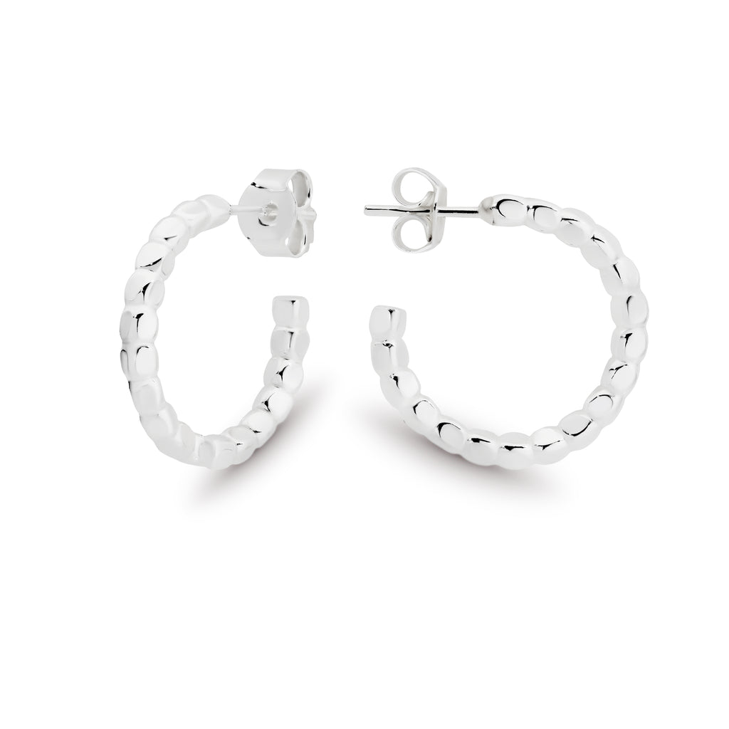 Sterling Silver Diamond Cut Hoop Stud Earrings