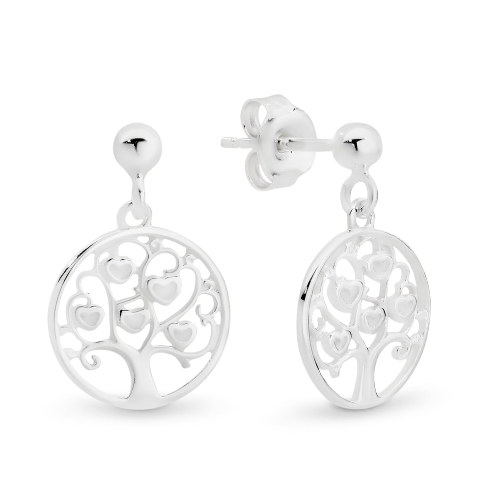 Sterling Silver Tree of Life Drop Stud Earrings