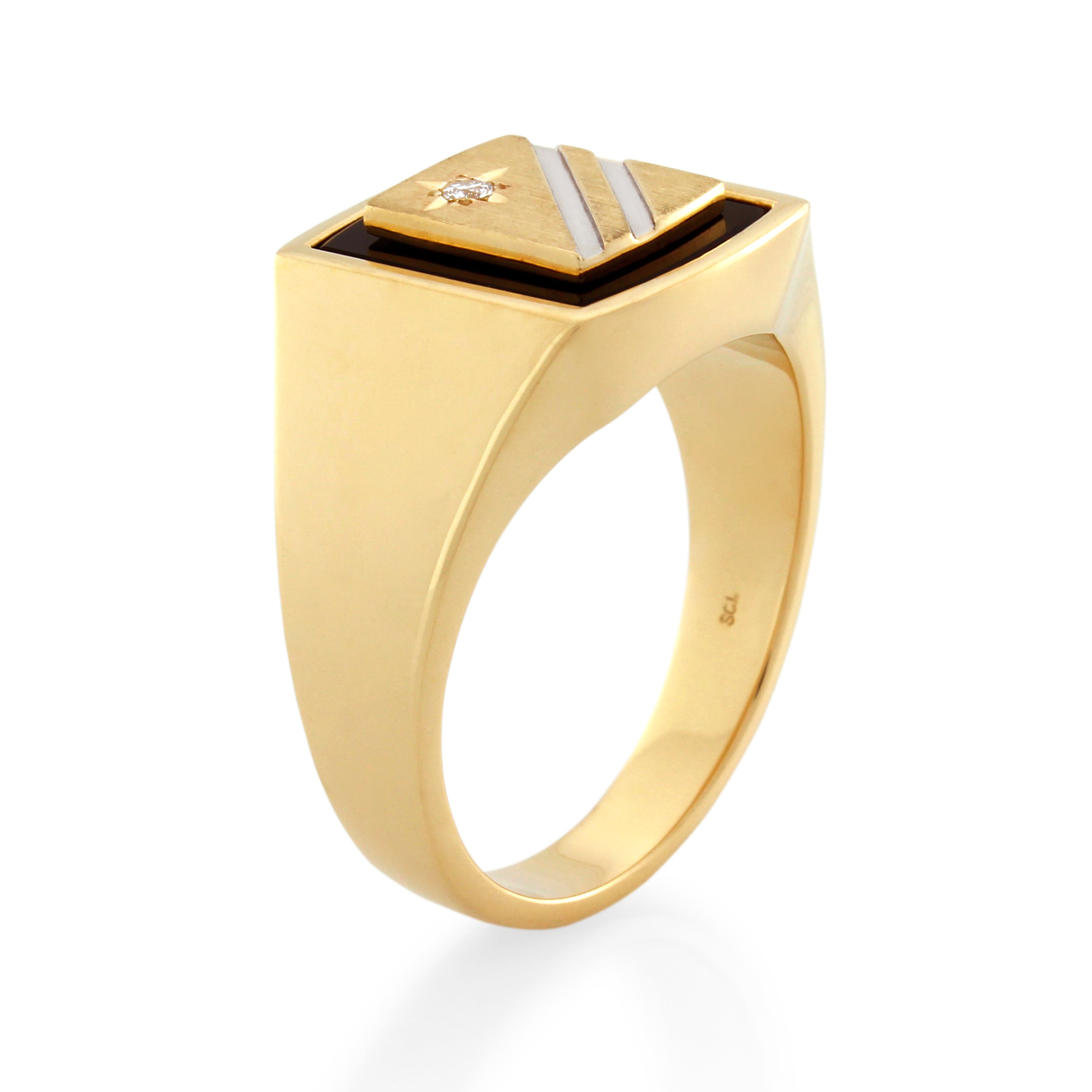 9ct Yellow Gold Onyx & Diamond Gents Signet Ring